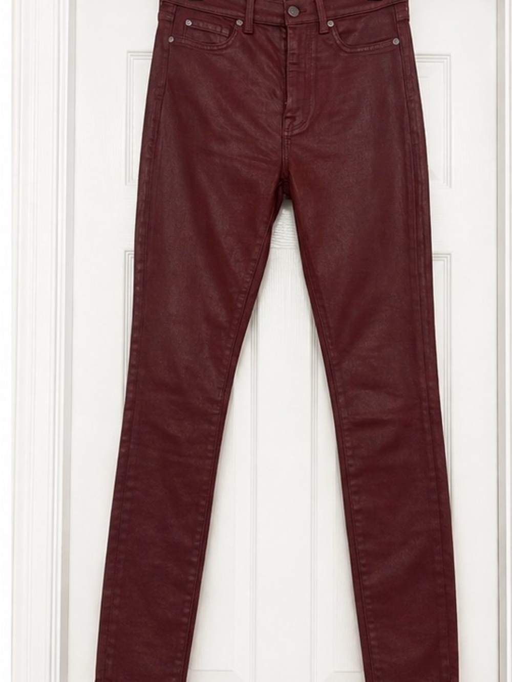 7 For All Mankind Woman’s Waxed Skinny Jeans in Deep Wine